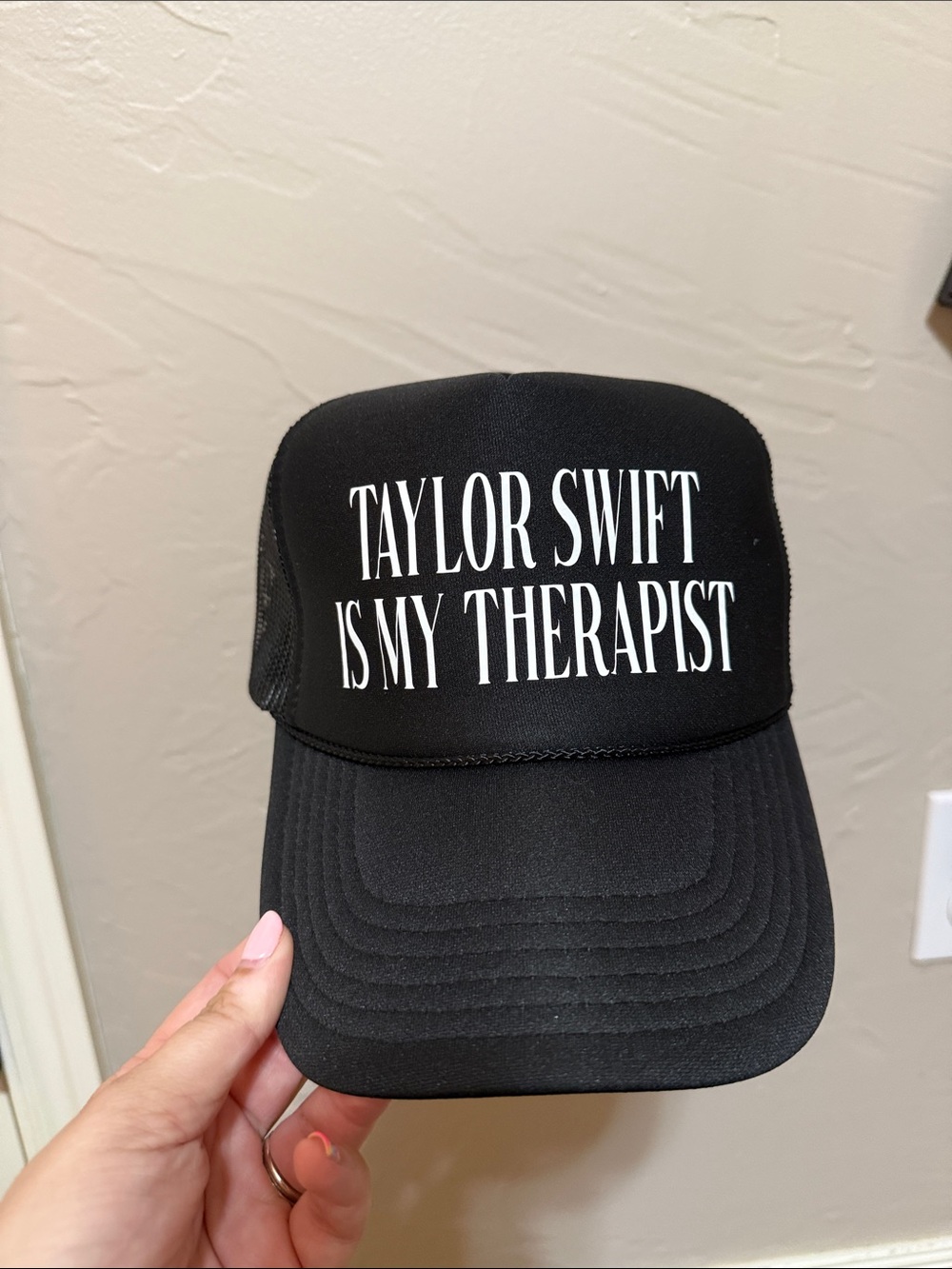 OTTO Black Trucker Hat with "Taylor Swift Is My Therapist" Text